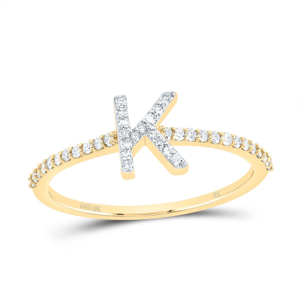 10K Yellow Gold Diamond Gift Initial "K" Ring 1/6 Cttw - Splendid Jewellery