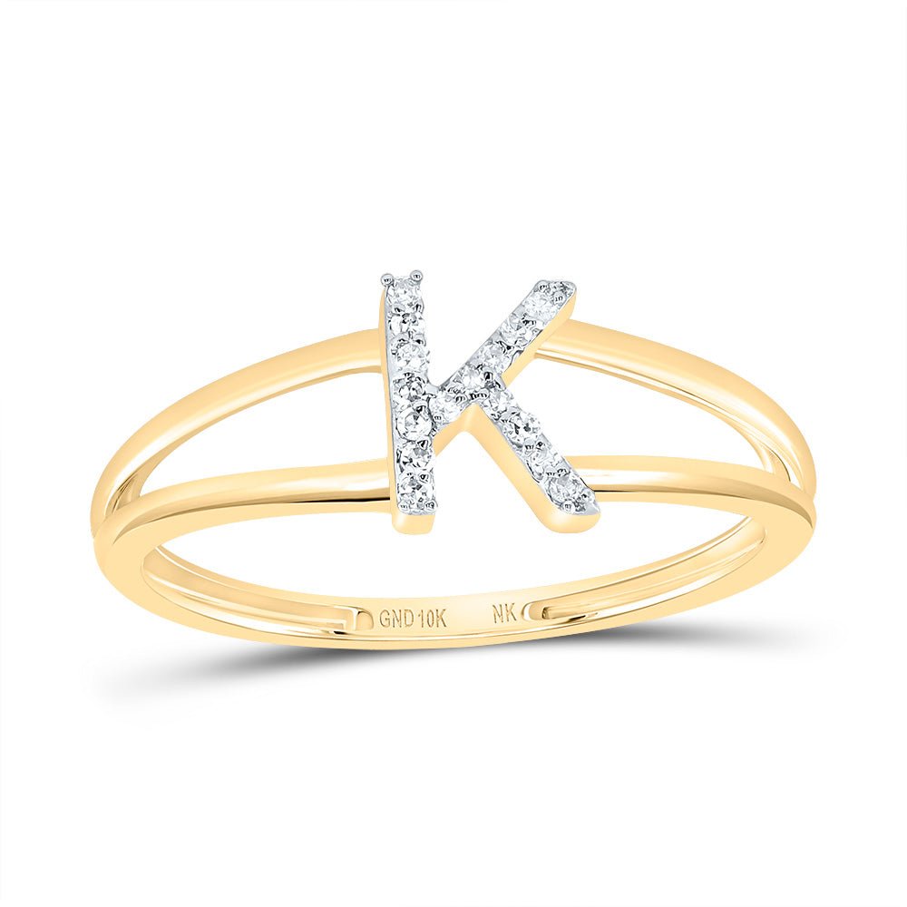 10K Yellow Gold Diamond Gift Initial "K" Women's Ring 1/20 Cttw - Splendid Jewellery