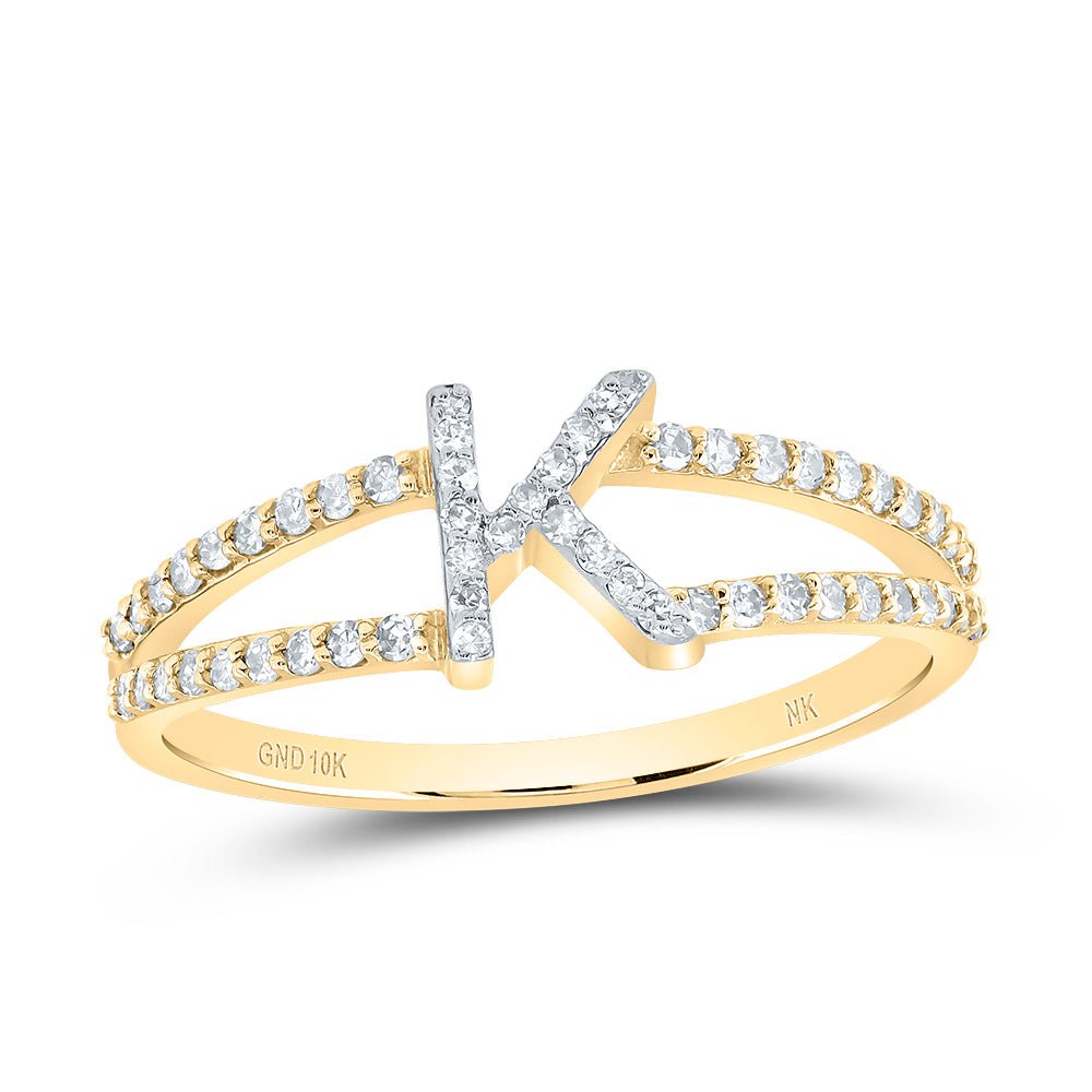 10K Yellow Gold Diamond Gift Initial "K" Women's Ring 1/4 Cttw - Splendid Jewellery