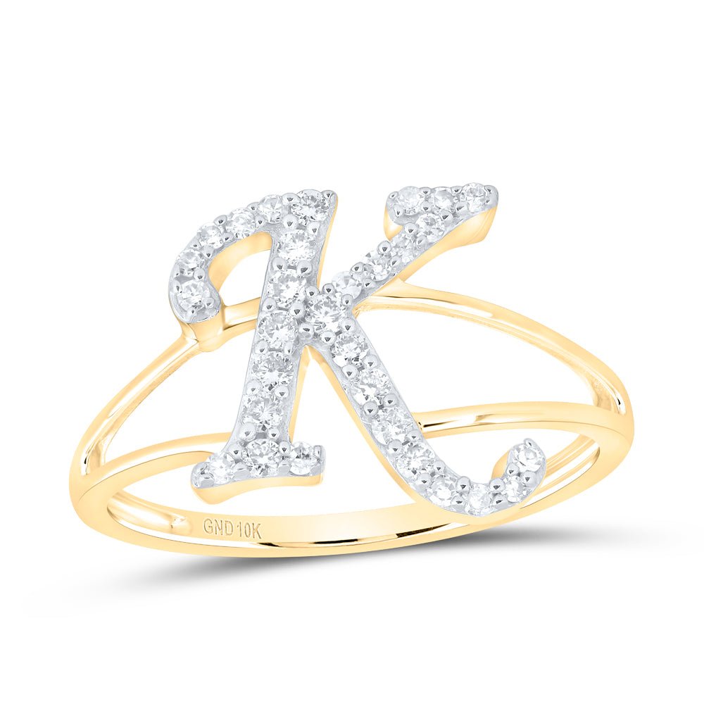 10K Yellow Gold Diamond Gift Initial "K" Women's Ring 1/4 Cttw - Splendid Jewellery