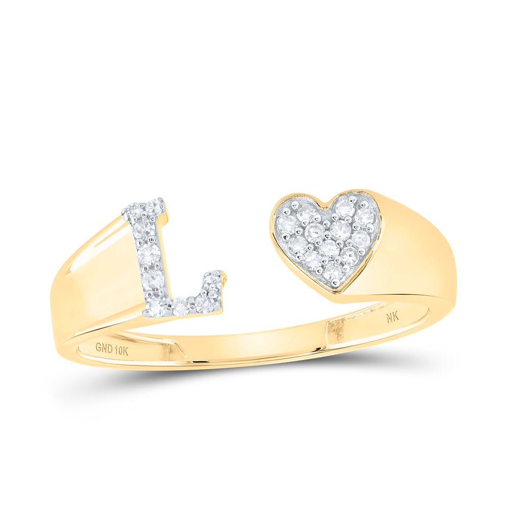 10K Yellow Gold Diamond Gift Initial "L" Women's Heart Ring 1/10 Cttw - Splendid Jewellery