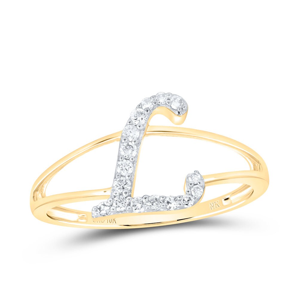 10K Yellow Gold Diamond Gift Initial "L" Women's Ring 1/8 Cttw - Splendid Jewellery