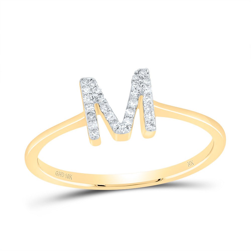 10K Yellow Gold Diamond Gift Initial "M" Ring 1/12 Cttw - Splendid Jewellery