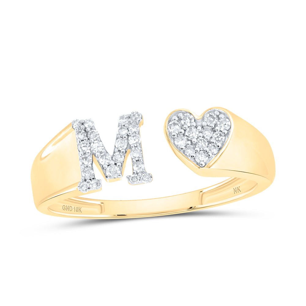 10K Yellow Gold Diamond Gift Initial "M" Women's Heart Ring 1/6 Cttw - Splendid Jewellery