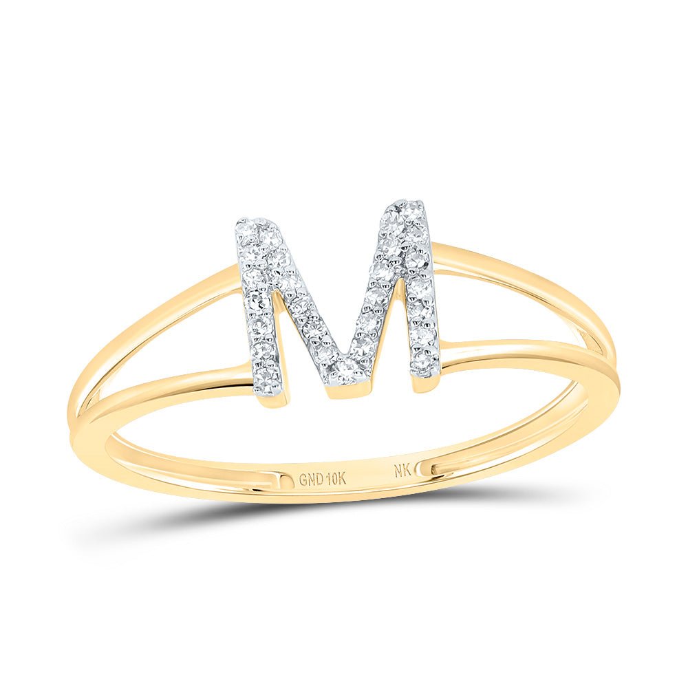 10K Yellow Gold Diamond Gift Initial "M" Women's Ring 1/12 Cttw - Splendid Jewellery