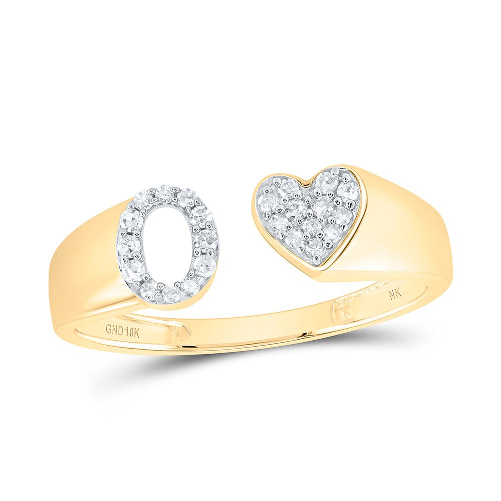 10K Yellow Gold Diamond Gift Initial "O" Women's Heart Ring 1/8 Cttw - Splendid Jewellery