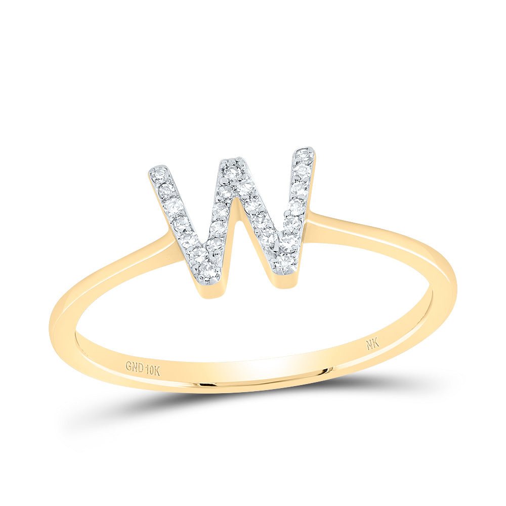 10K Yellow Gold Diamond Gift Initial "W" Ring 1/12 Cttw - Splendid Jewellery
