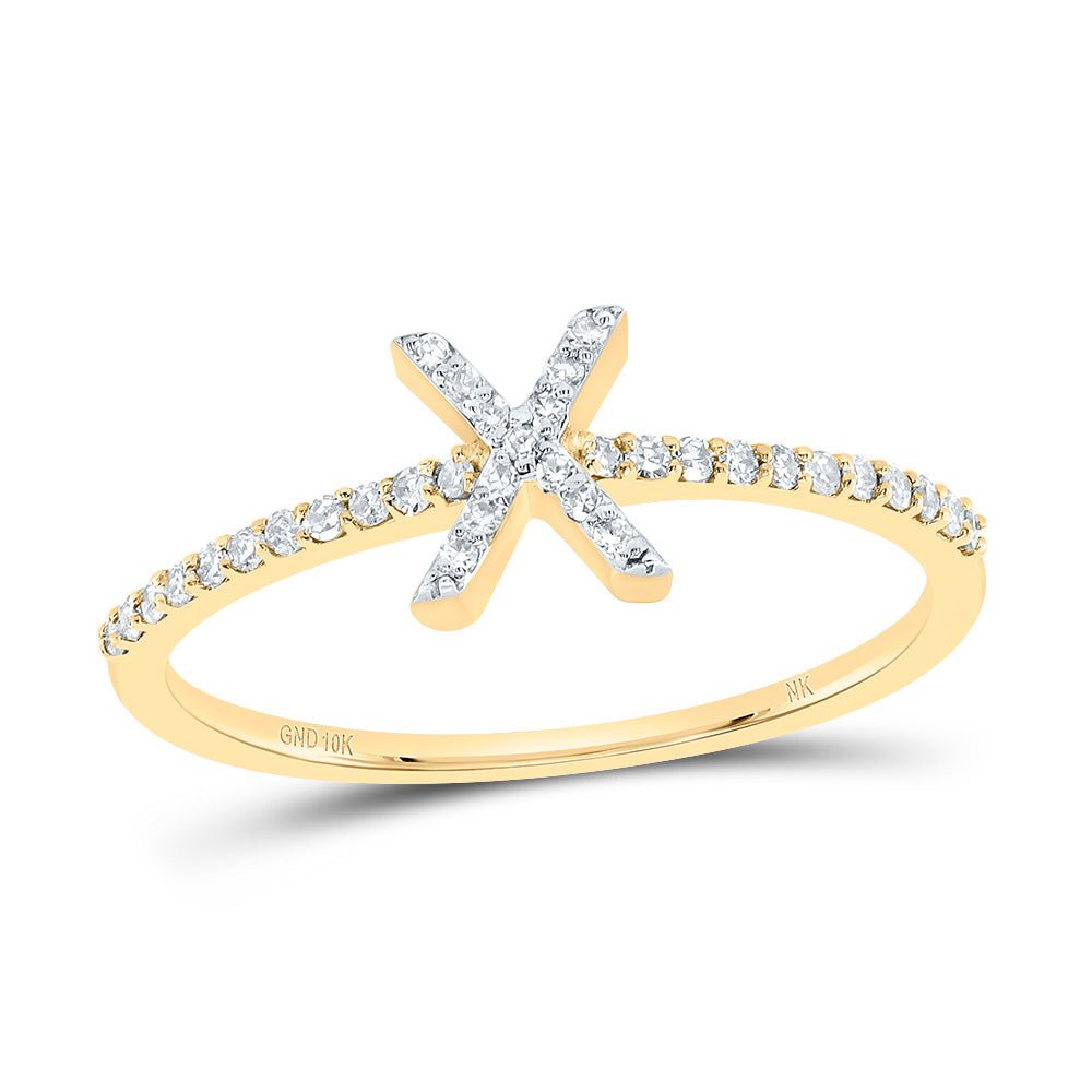 10K Yellow Gold Diamond Gift Initial "X" Ring 1/6 Cttw - Splendid Jewellery