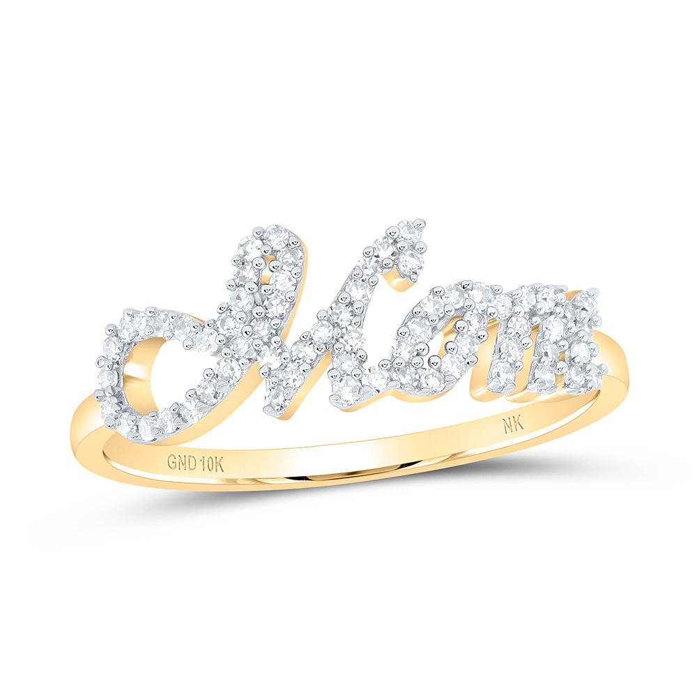 10K Yellow Gold Diamond Gift "Mom" Ring 1/5 Cttw - Splendid Jewellery
