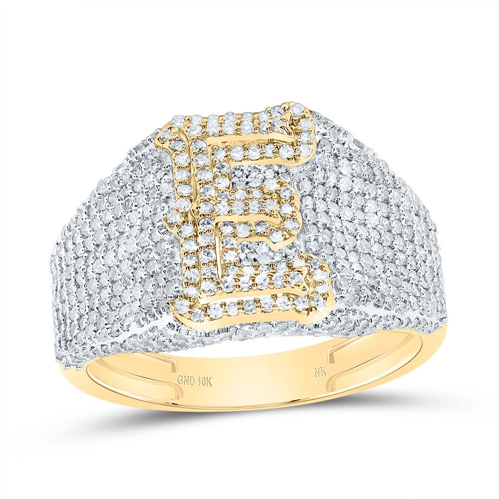 10K Yellow Gold Diamond Initial "E" Men's Ring 1 5/8 Cttw - Splendid Jewellery