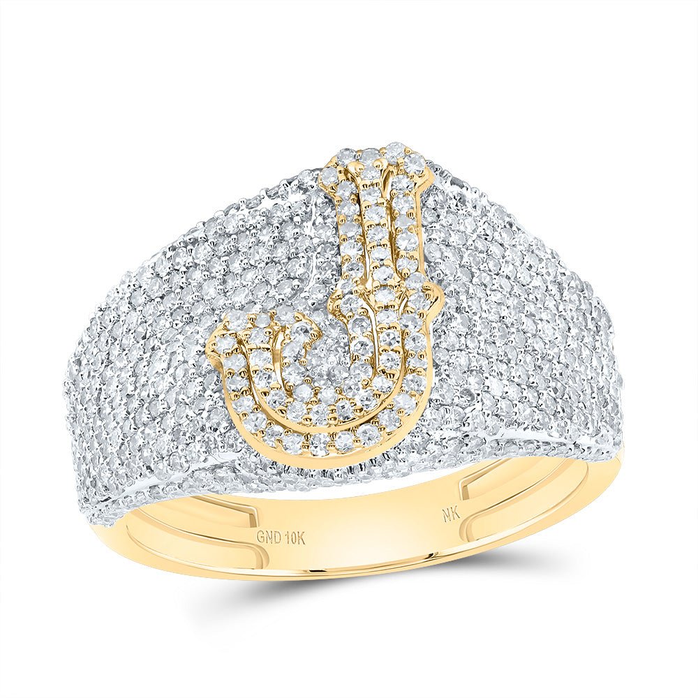 10K Yellow Gold Diamond Initial "J" Men's Ring 1 3/4 Cttw - Splendid Jewellery