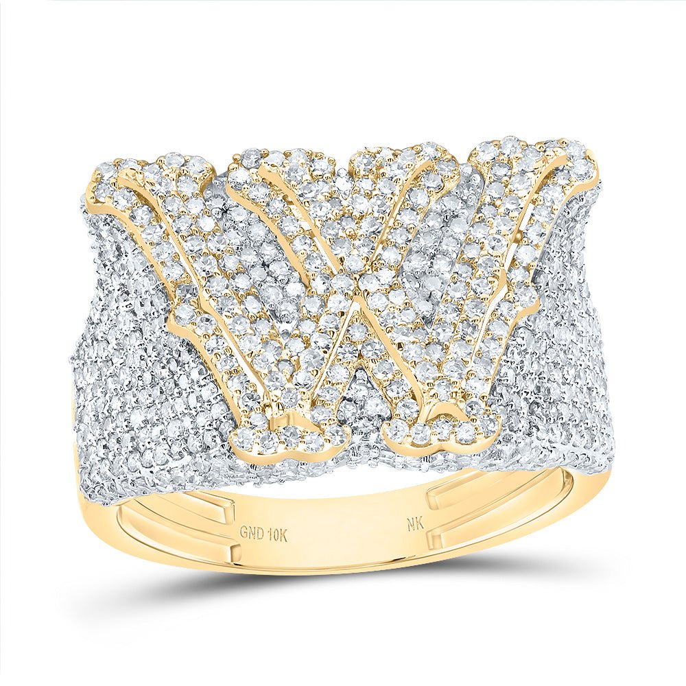 10K Yellow Gold Diamond Initial "W" Men's Ring 2 1/4 Cttw - Splendid Jewellery