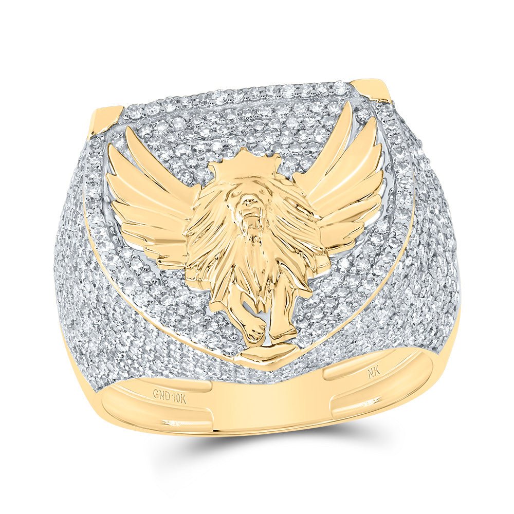 10K Yellow Gold Diamond Lion Men's Ring 1 7/8 Cttw - Splendid Jewellery