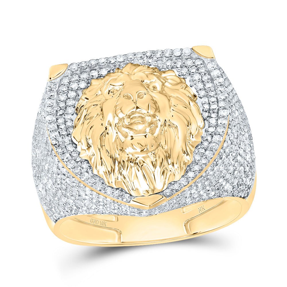 10K Yellow Gold Diamond Lion Men's Ring 1 7/8 Cttw - Splendid Jewellery