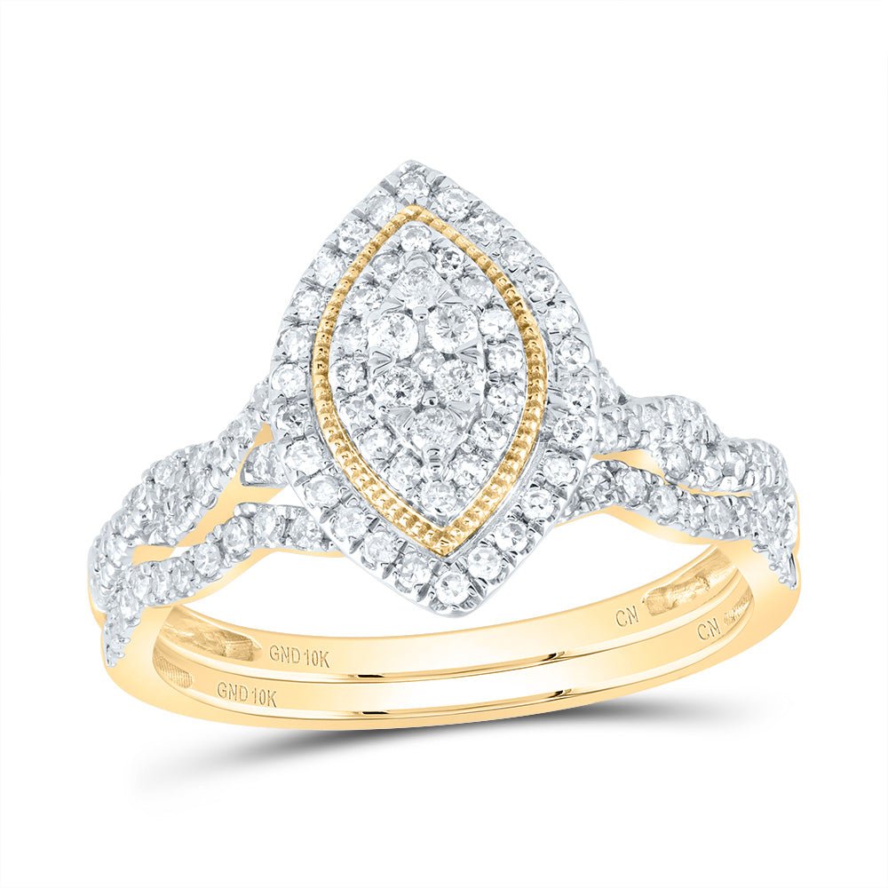10K Yellow Gold Diamond Marquise Double Halo Bridal Set 1/2 Cttw - Splendid Jewellery