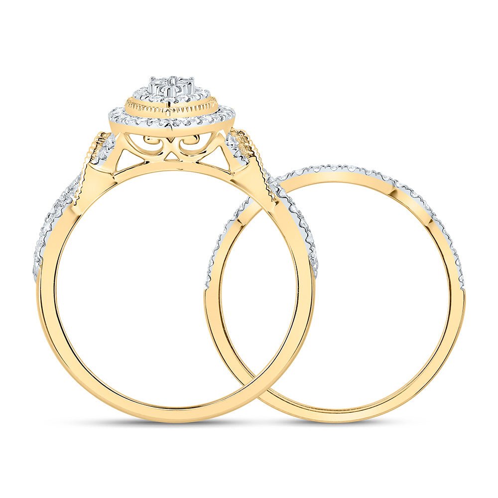 10K Yellow Gold Diamond Marquise Double Halo Bridal Set 1/2 Cttw - Splendid Jewellery