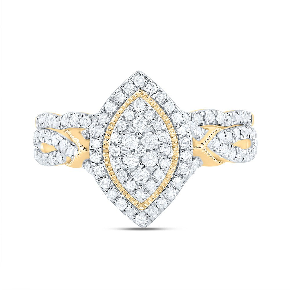 10K Yellow Gold Diamond Marquise Double Halo Bridal Set 1/2 Cttw - Splendid Jewellery