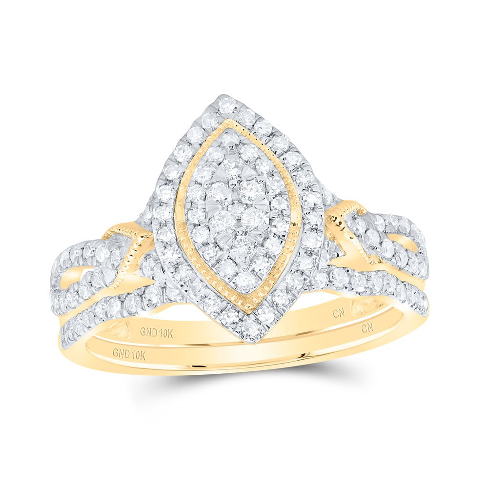 10K Yellow Gold Diamond Marquise Double Halo Bridal Set 1/2 Cttw - Splendid Jewellery
