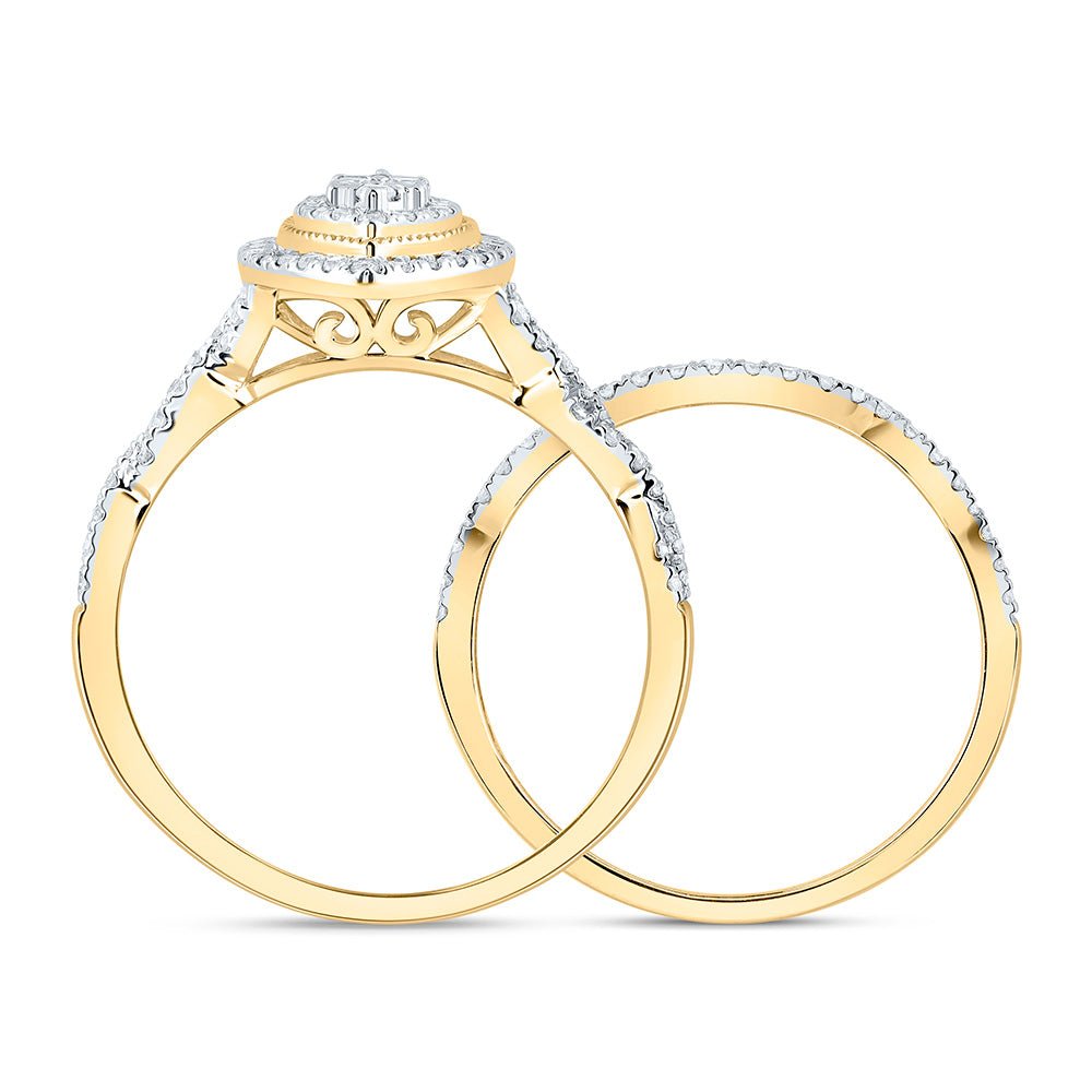 10K Yellow Gold Diamond Marquise Double Halo Bridal Set 1/2 Cttw - Splendid Jewellery