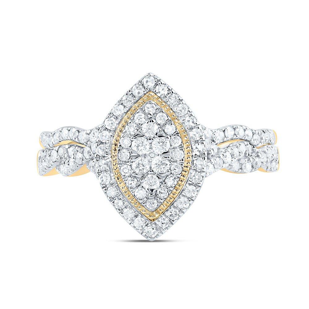 10K Yellow Gold Diamond Marquise Double Halo Bridal Set 1/2 Cttw - Splendid Jewellery