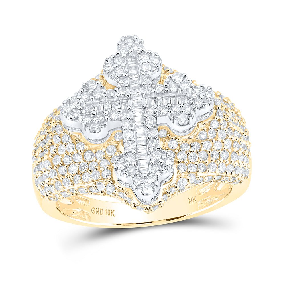 10K Yellow Gold Diamond Men's Cross Ring 2 Cttw - Splendid Jewellery