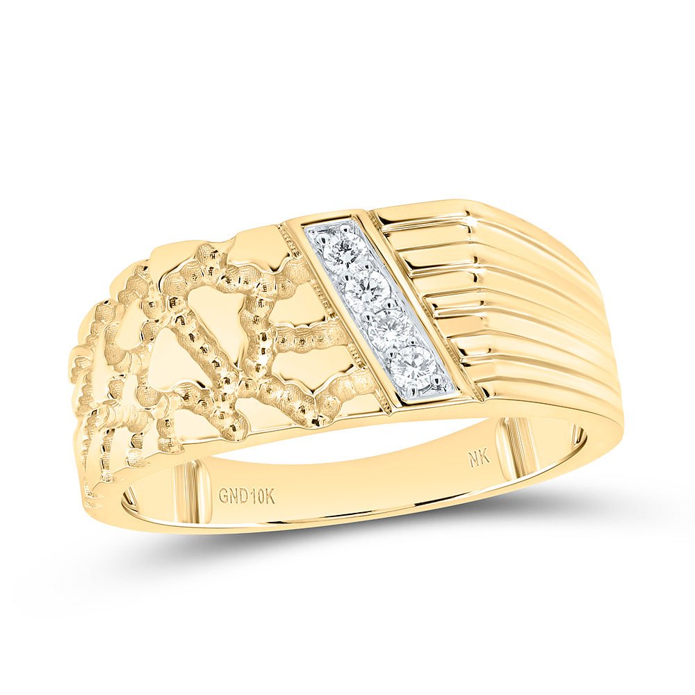 10K Yellow Gold Diamond Nugget Men's Ring 1/10 Cttw - Splendid Jewellery