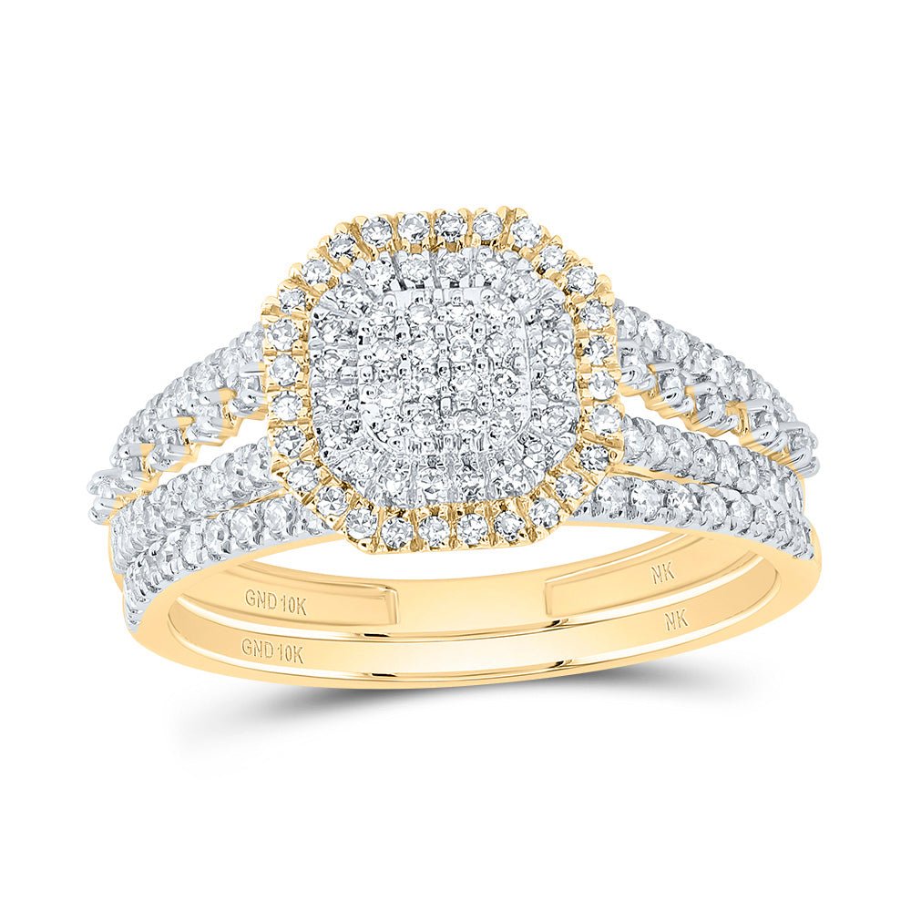 10K Yellow Gold Diamond Octagon Double Halo Bridal Set 1/2 Cttw - Splendid Jewellery