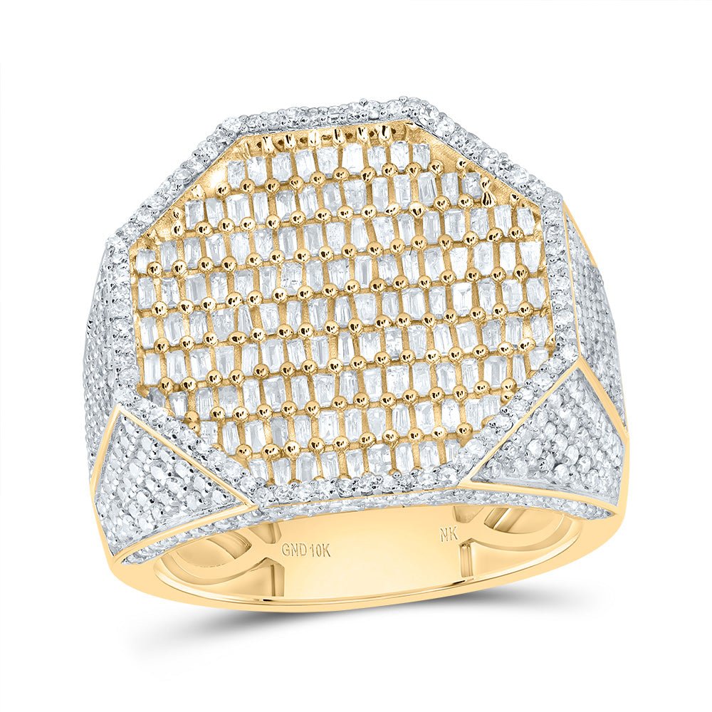 10K Yellow Gold Diamond Octagon Men's Ring 2 1/3 Cttw - Splendid Jewellery