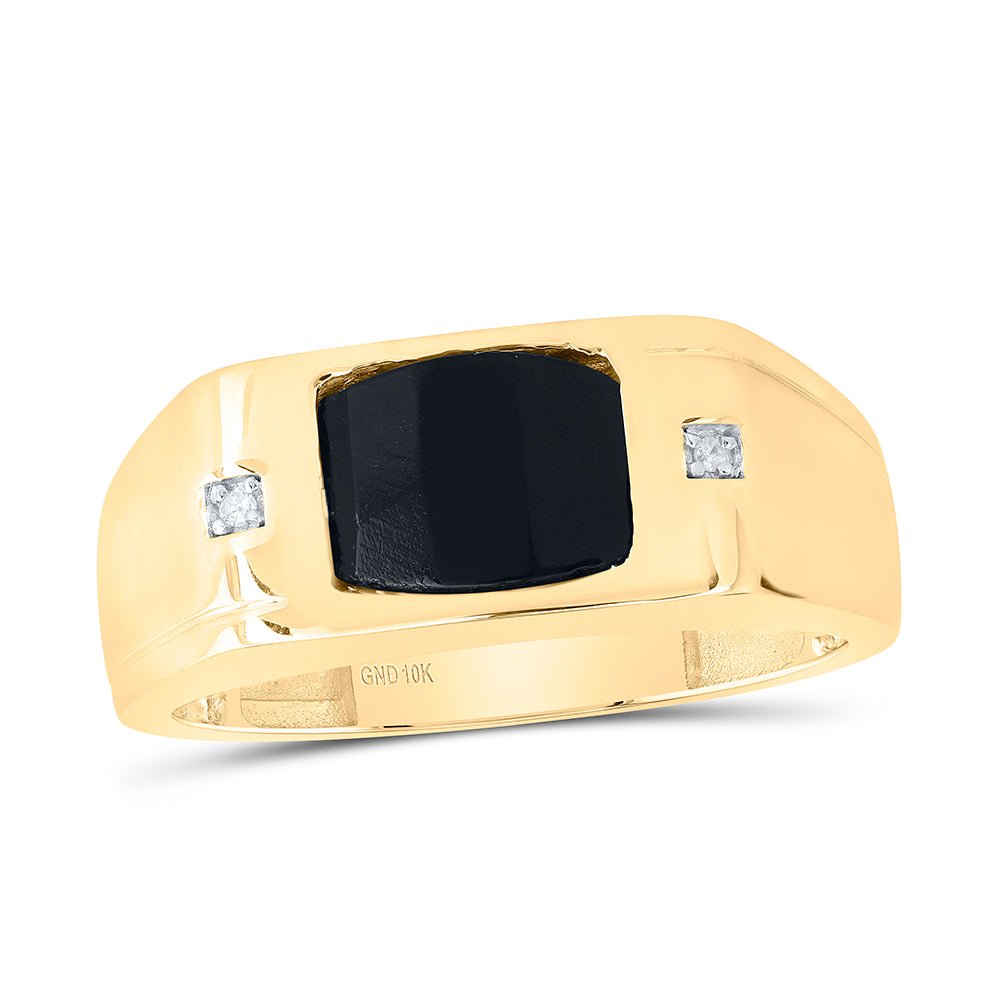 10K Yellow Gold Diamond Onyx Black Men's Ring 0.01 Cttw - Splendid Jewellery