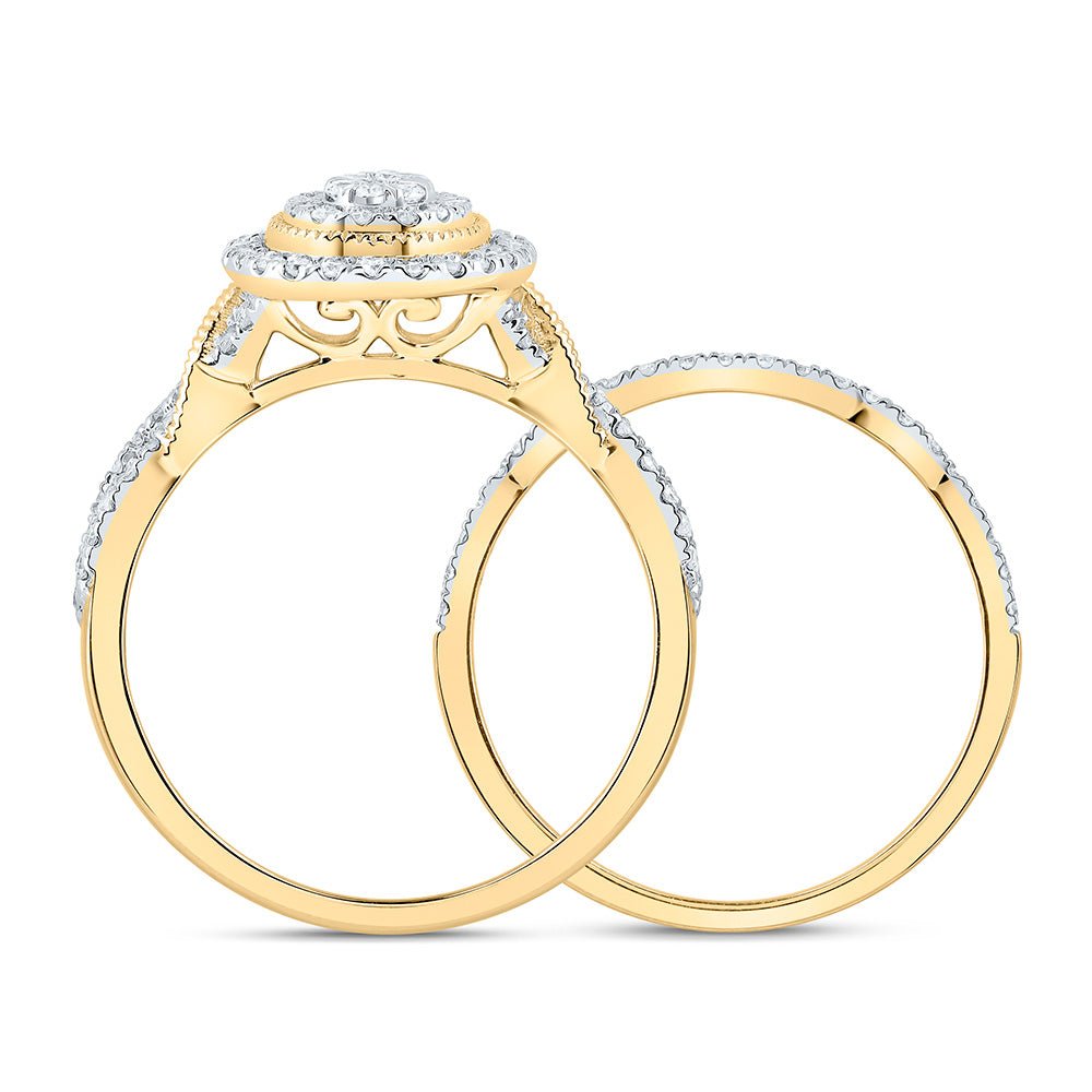 10K Yellow Gold Diamond Oval Double Halo Bridal Set 1/2 Cttw - Splendid Jewellery
