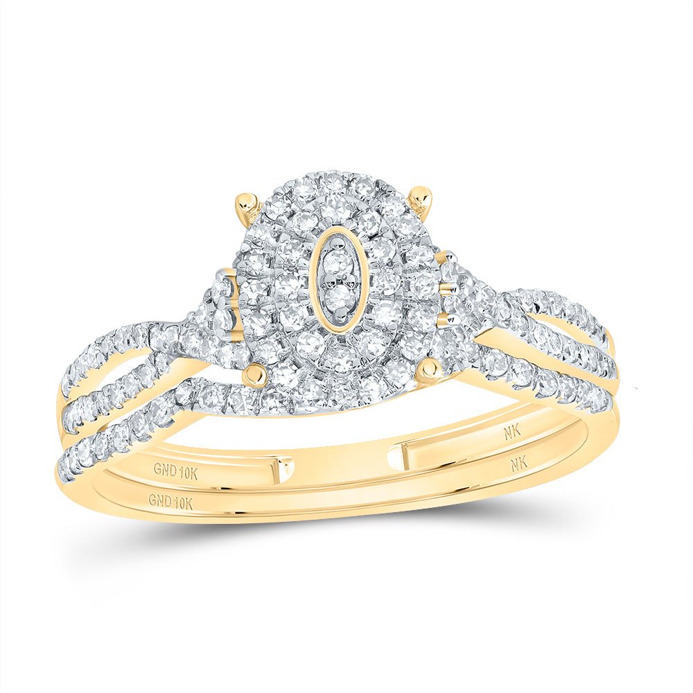 10K Yellow Gold Diamond Oval Double Halo Bridal Set 3/8 Cttw - Splendid Jewellery