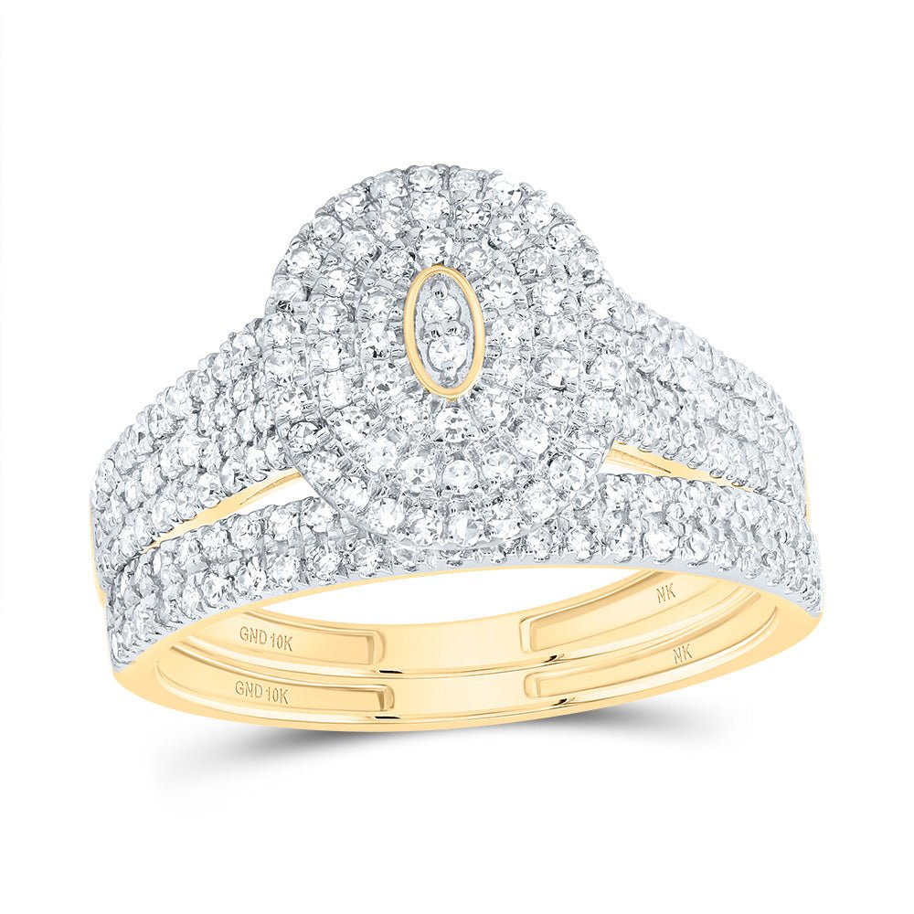 10K Yellow Gold Diamond Oval Double Halo Bridal Set 5/8 Cttw - Splendid Jewellery