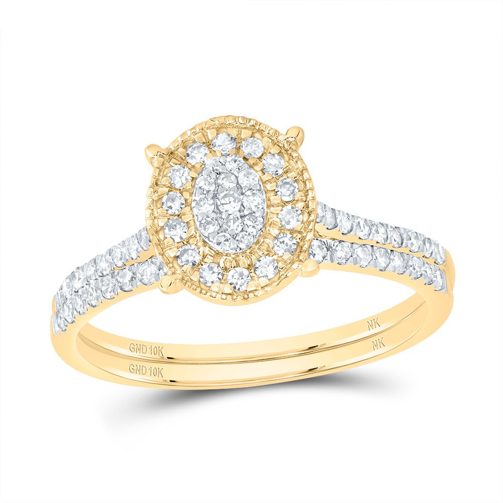 10K Yellow Gold Diamond Oval Single Halo Bridal Set 3/8 Cttw - Splendid Jewellery