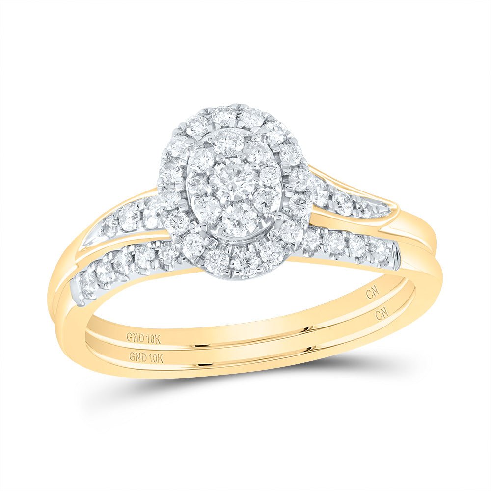 10K Yellow Gold Diamond Oval Single Halo Bridal Set 3/8 Cttw - Splendid Jewellery