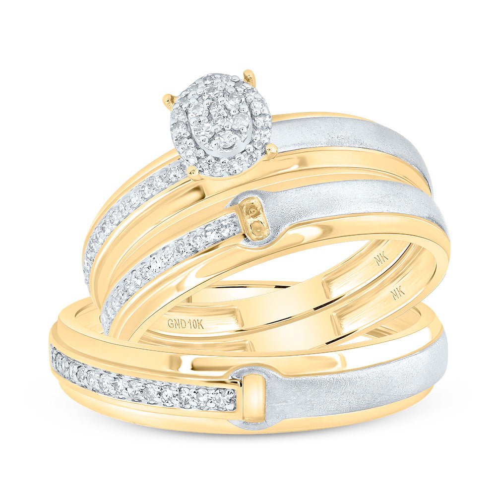 10K Yellow Gold Diamond Oval Trio Ring Set 1/4 Cttw - Splendid Jewellery