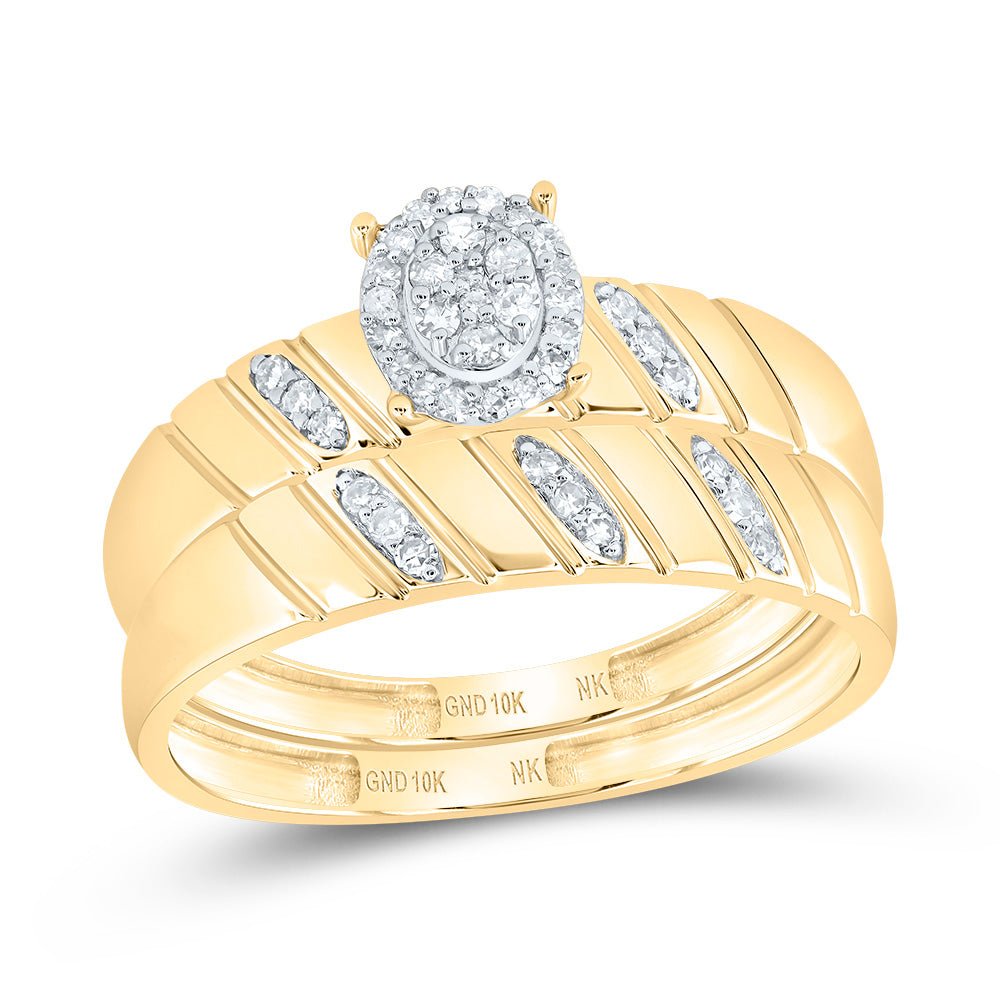 10K Yellow Gold Diamond Oval Trio Ring Set 1/5 Cttw - Splendid Jewellery