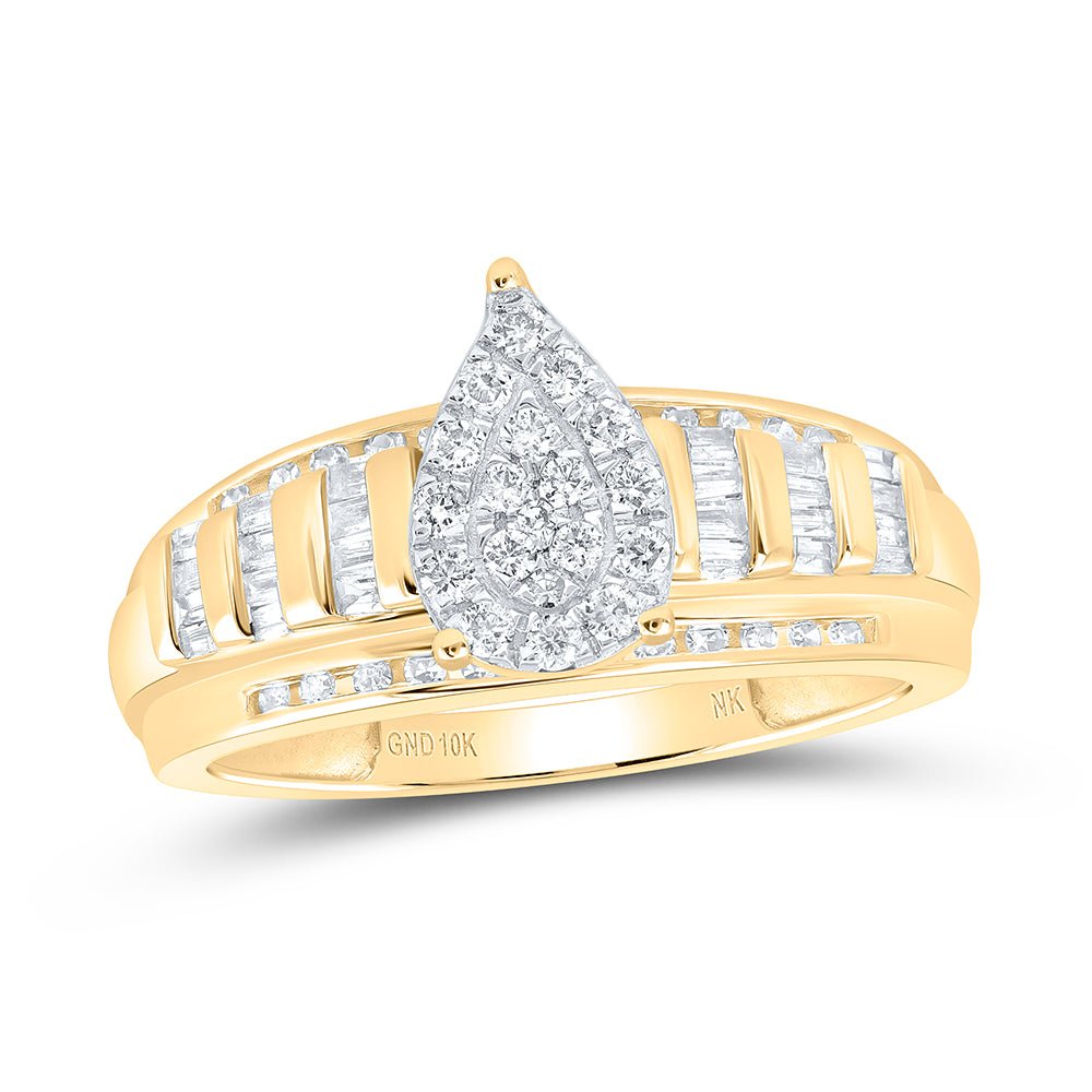 10K Yellow Gold Diamond Pear Designer Ring 1/2 Cttw - Splendid Jewellery