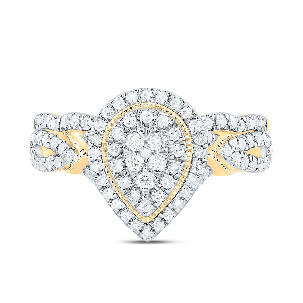 10K Yellow Gold Diamond Pear Double Halo Bridal Set 1/2 Cttw - Splendid Jewellery