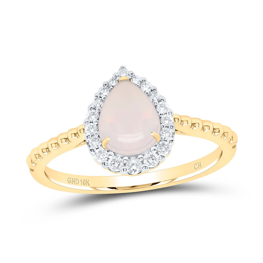 10K Yellow Gold Diamond Pear Opal Gemstone Ring 1/5 Cttw - Splendid Jewellery
