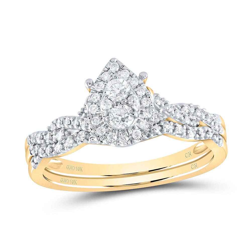 10K Yellow Gold Diamond Pear Single Halo Bridal Set 1/3 Cttw - Splendid Jewellery
