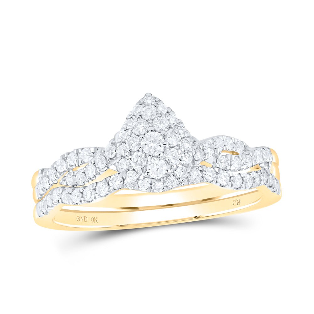 10K Yellow Gold Diamond Pear Single Halo Bridal Set 3/8 Cttw - Splendid Jewellery