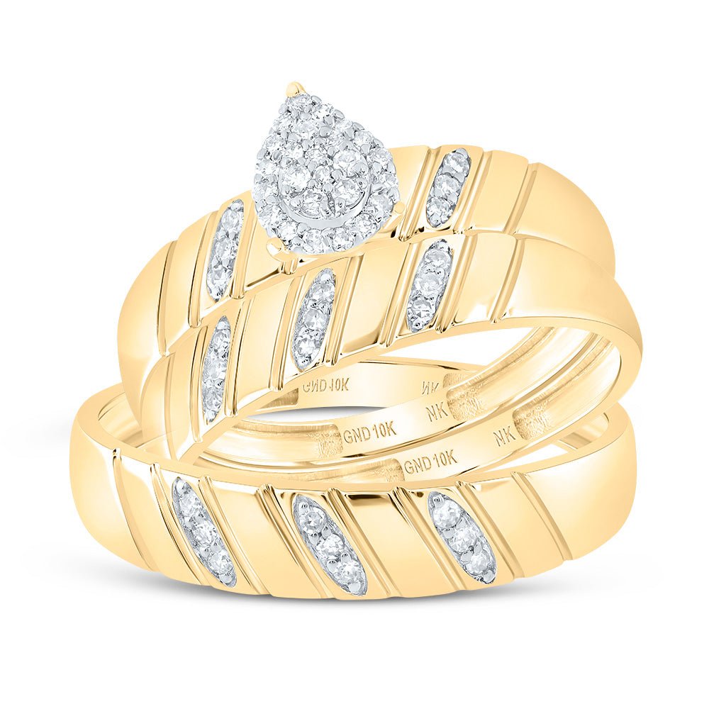 10K Yellow Gold Diamond Pear Trio Ring Set 1/5 Cttw - Splendid Jewellery
