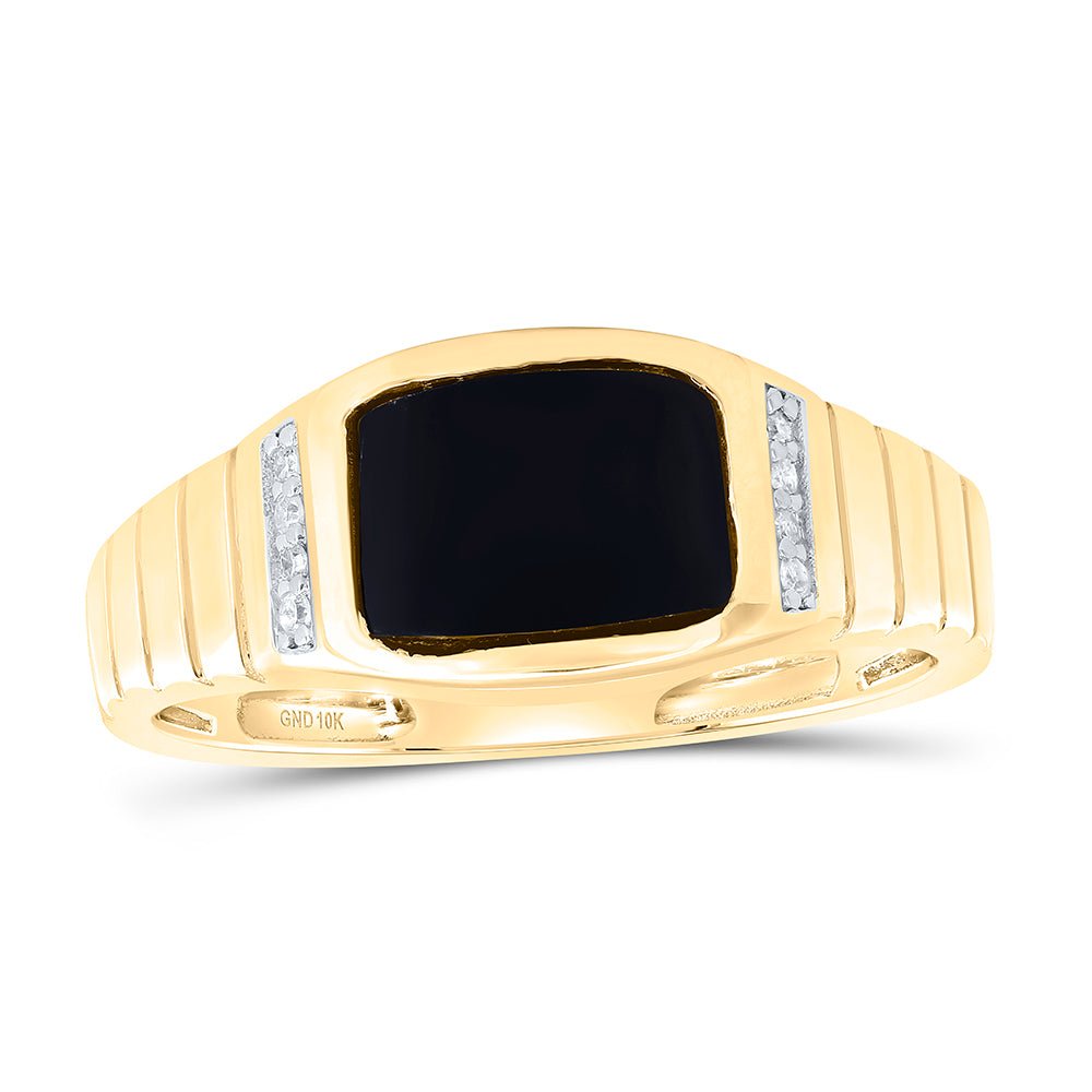 10K Yellow Gold Diamond Rectangle Onyx Black Men's Ring 1/20 Cttw - Splendid Jewellery