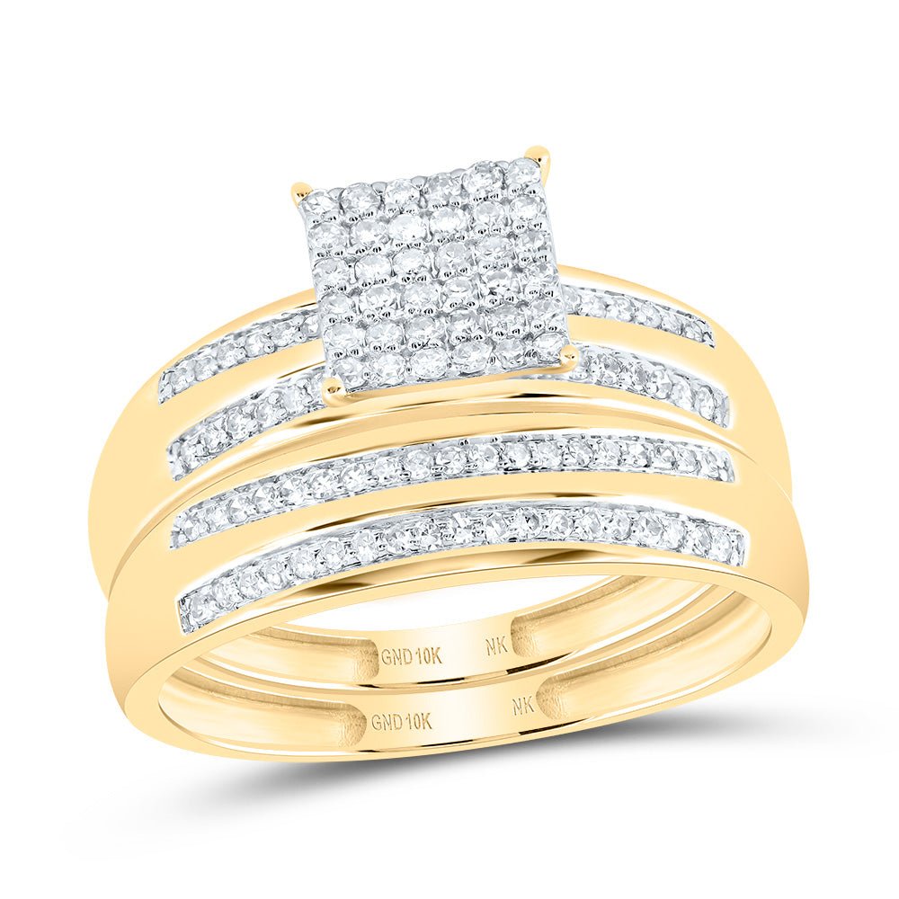 10K Yellow Gold Diamond Square Trio Ring Set 1/2 Cttw - Splendid Jewellery