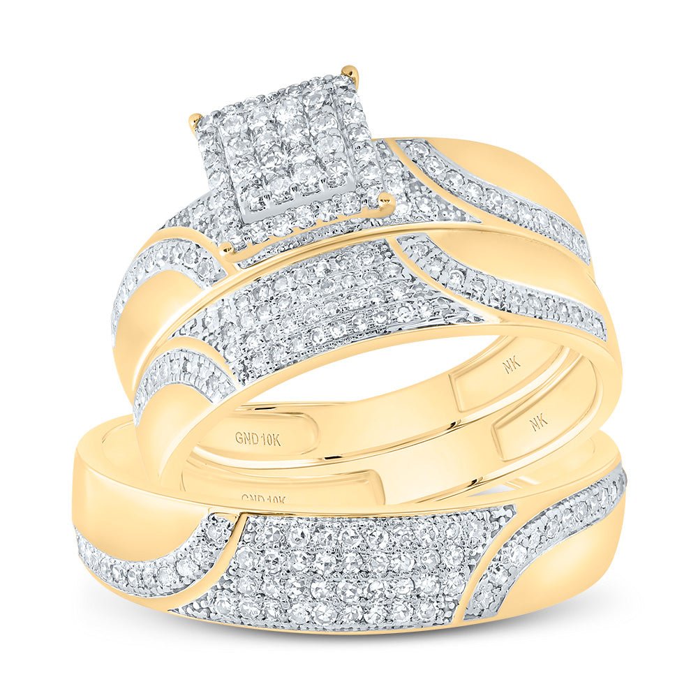 10K Yellow Gold Diamond Square Trio Ring Set 3/4 Cttw - Splendid Jewellery