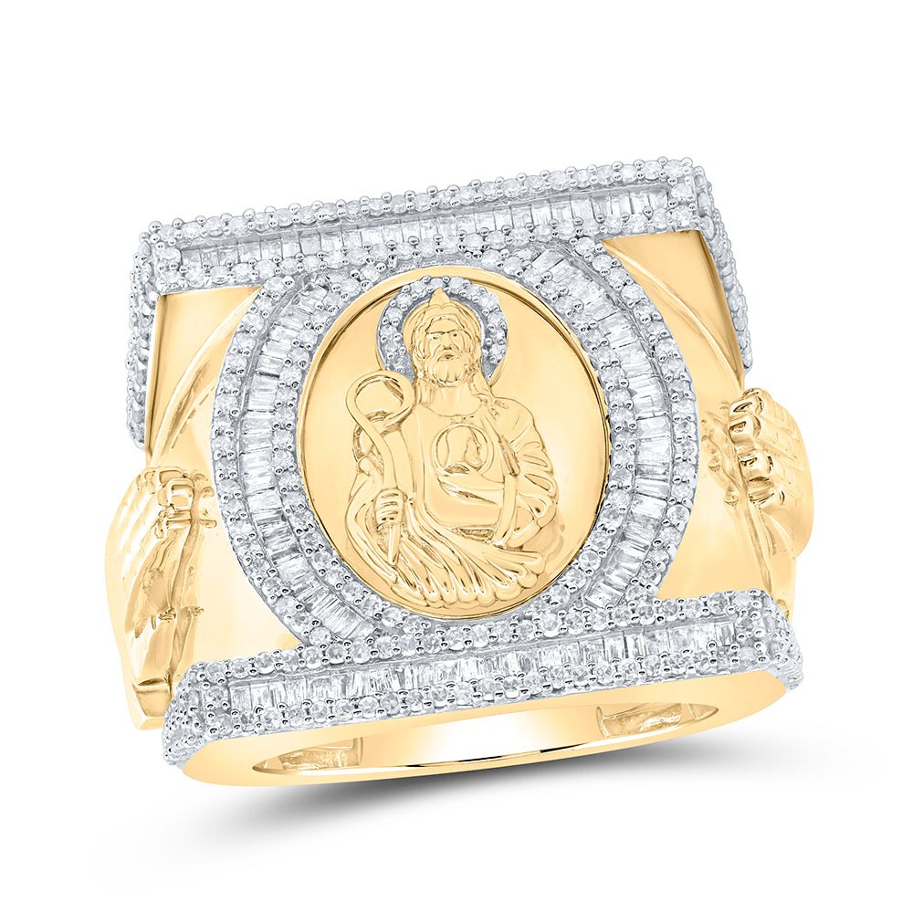 10K Yellow Gold Diamond St Jude Men's Ring 1 3/4 Cttw - Splendid Jewellery