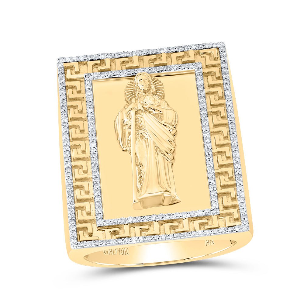 10K Yellow Gold Diamond St. Jude Men's Ring (1.25 Inches Version) 1/2 Cttw - Splendid Jewellery