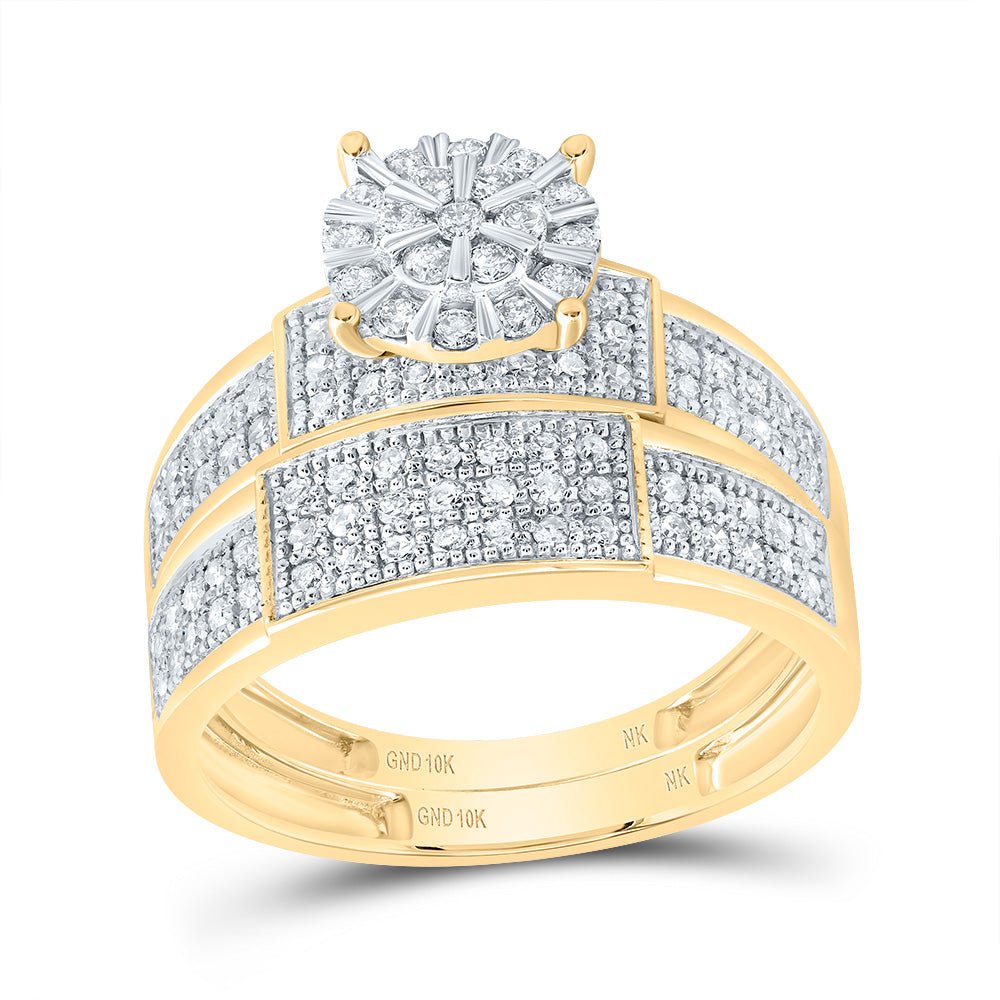 10K Yellow Gold Diamond Trio Ring Set 1 1/4 Cttw - Splendid Jewellery