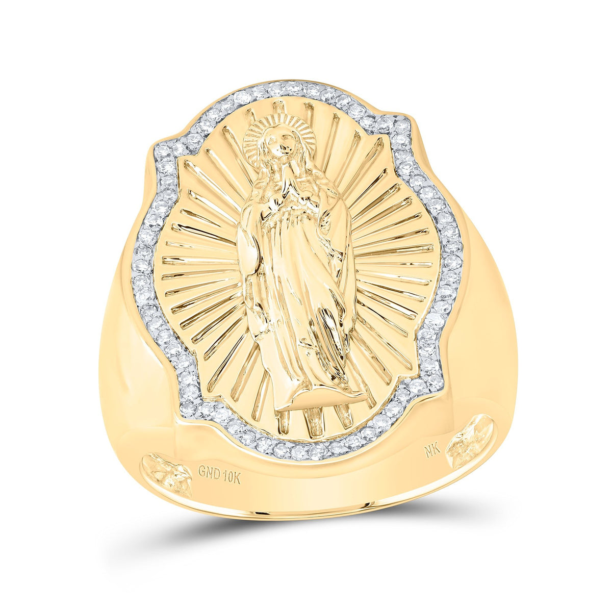 10K Yellow Gold Diamond Virgin Prayer Men's Ring 1/4 Cttw - Splendid Jewellery
