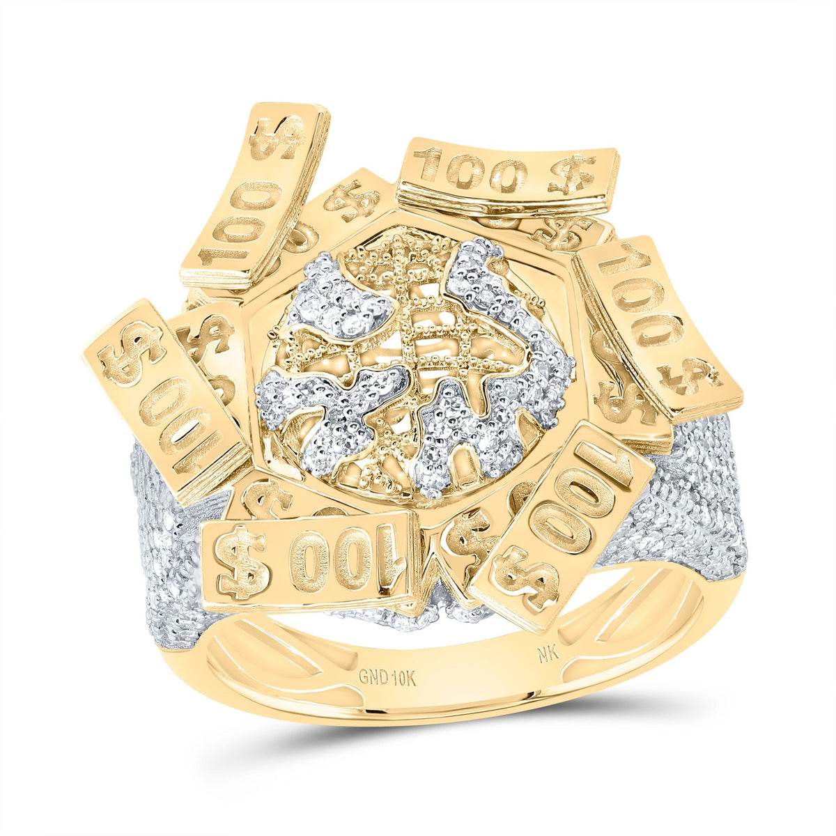 10K Yellow Gold Diamond World Map Men's Ring 1 Cttw - Splendid Jewellery